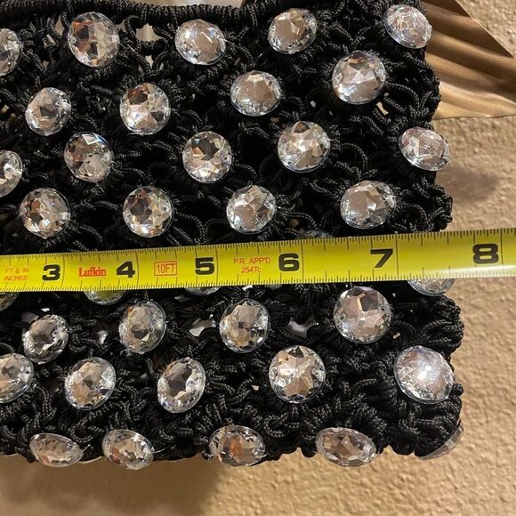 ZARA Black Crocheted Rhinestone Jeweled Evening Purse - Picture 13 of 16